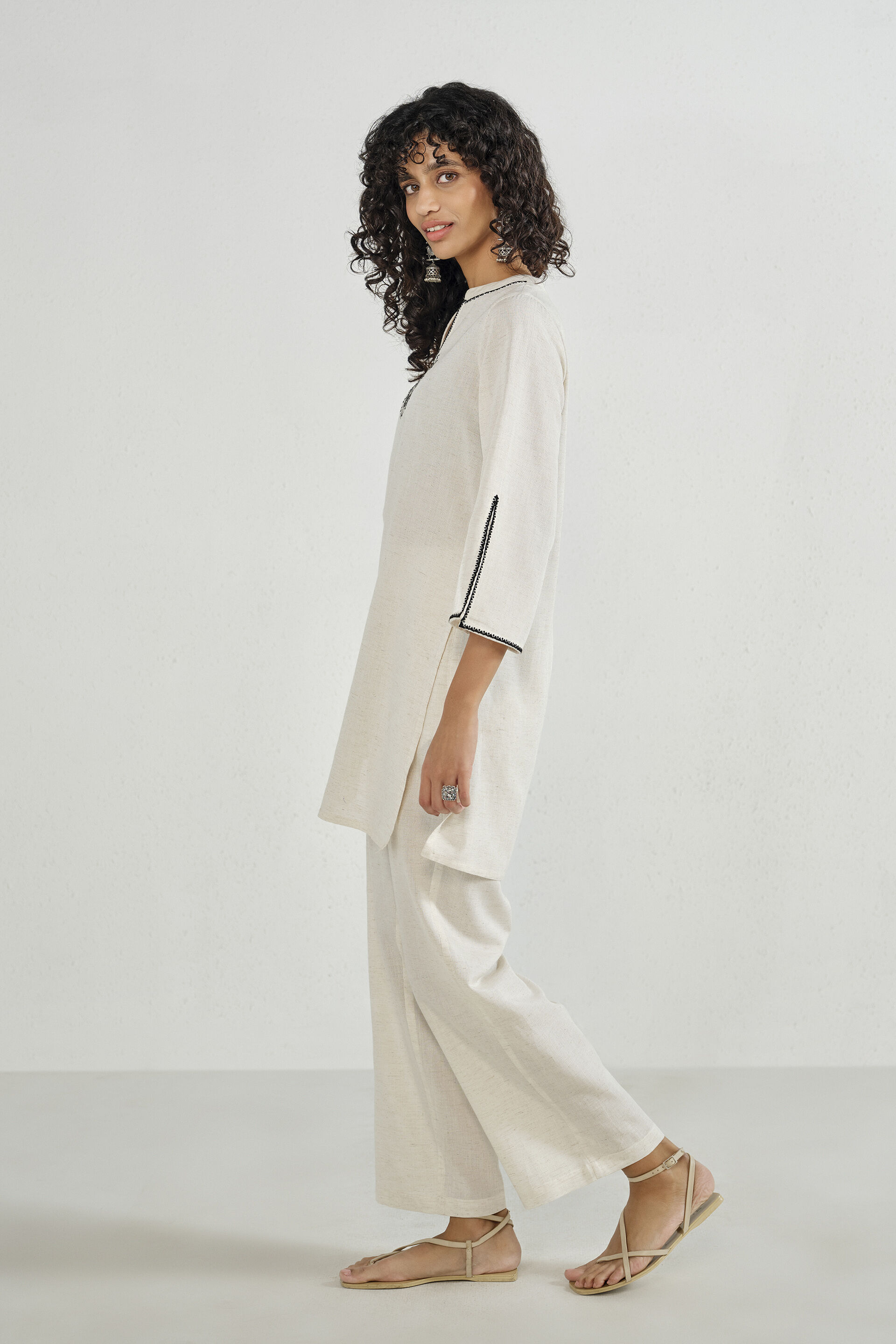 Neutral Charm Embroidered Co-ord Set, Natural, image 4